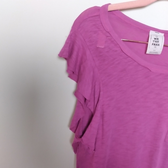 Free People So Easy Pink Ruffle Sleeve Pocket Modal & Cotton Blouse Size Small - Picture 6 of 11